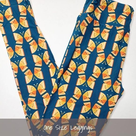 LuLaRoe OS Leggings Butterflies Yellow Orange Teal Blue NEW - Picture 1 of 1